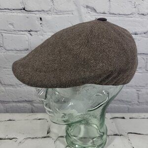 Vintage Wool Flat Cap Colonial Mens Sz L Brown Quilted Lining Hat Made In Italy